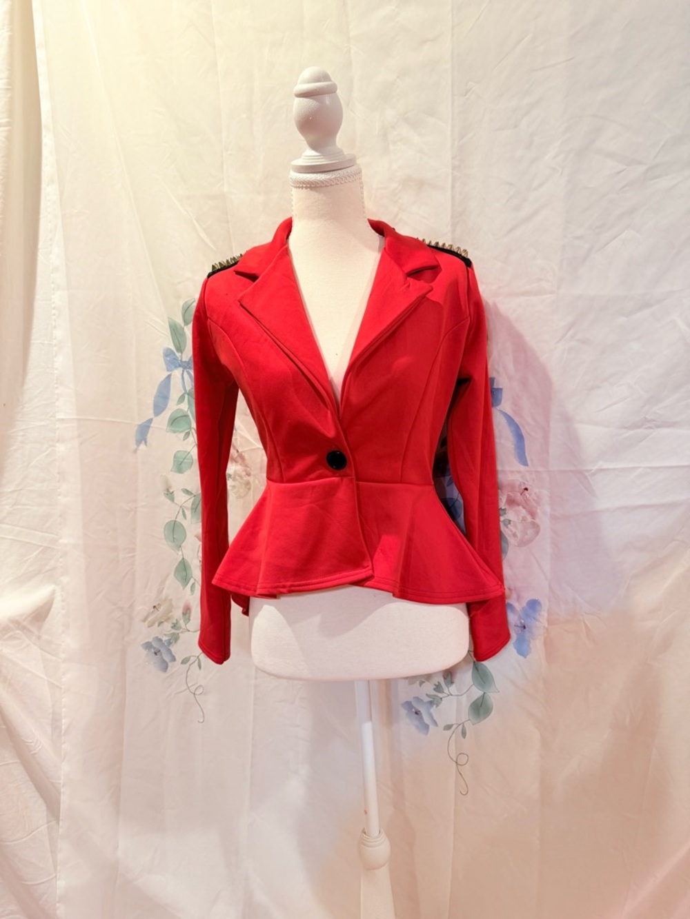 Blush Red Peplum Blazer with Studded Shoulders